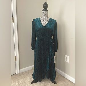 Calvin Klein green/blue velvet midi dress